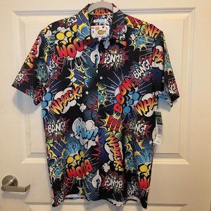 NWT Oh Snap Graphic Comics Mens Button Up Shirt Size S Drill Clothing 90s retro